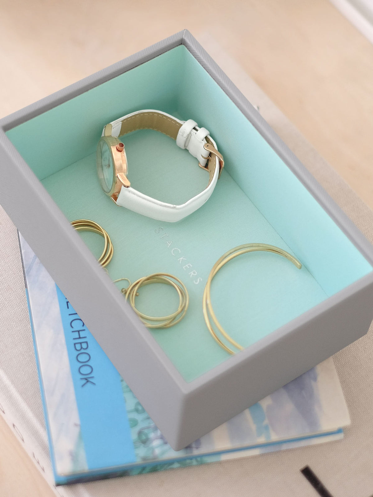 Stackers Mini Horloge & Accessoirelaag Grijs & Munt - Mystackers
