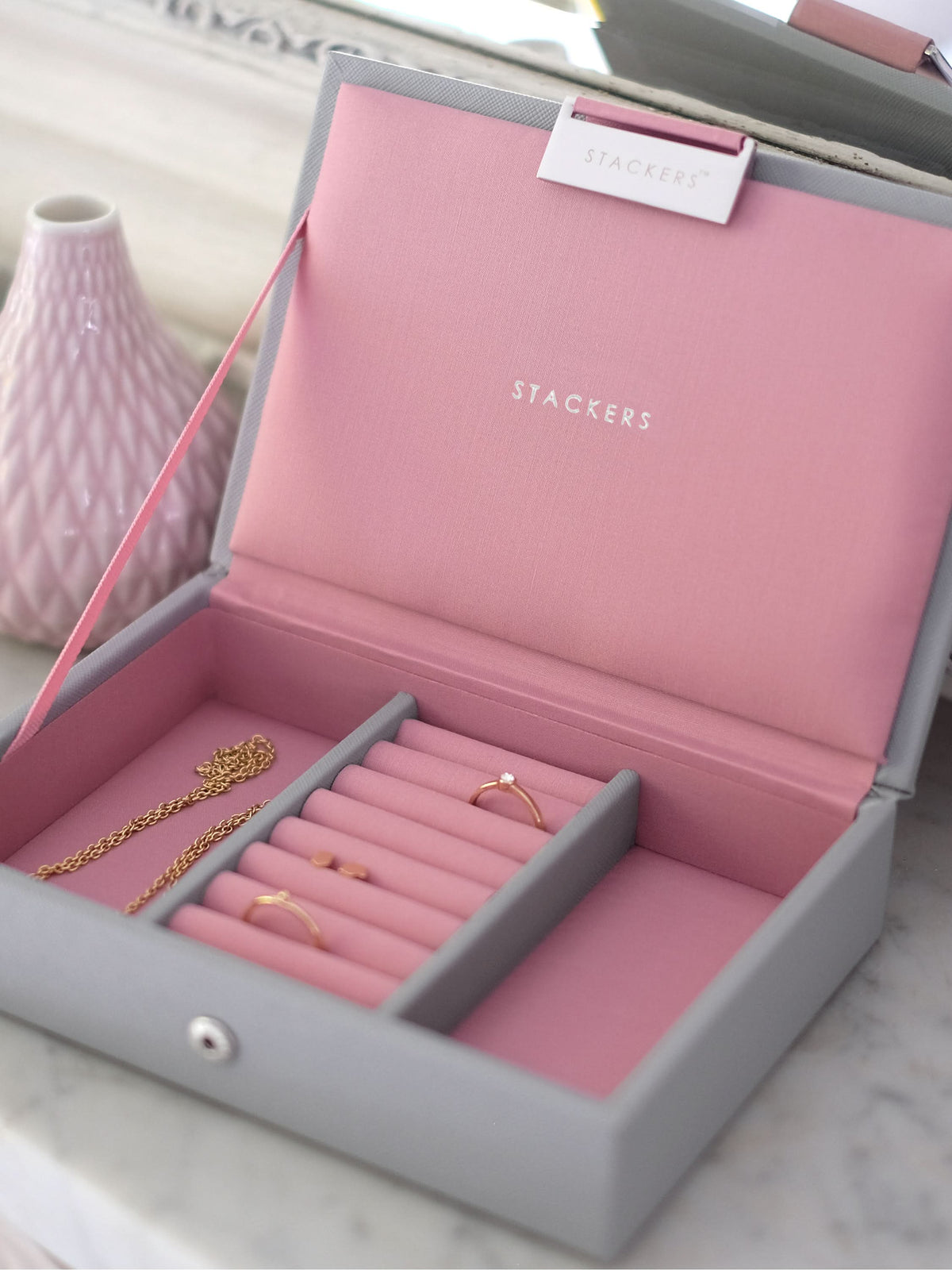 Stackers Deksel voor Mini Juwelendoos Grijs & Roze - Mystackers