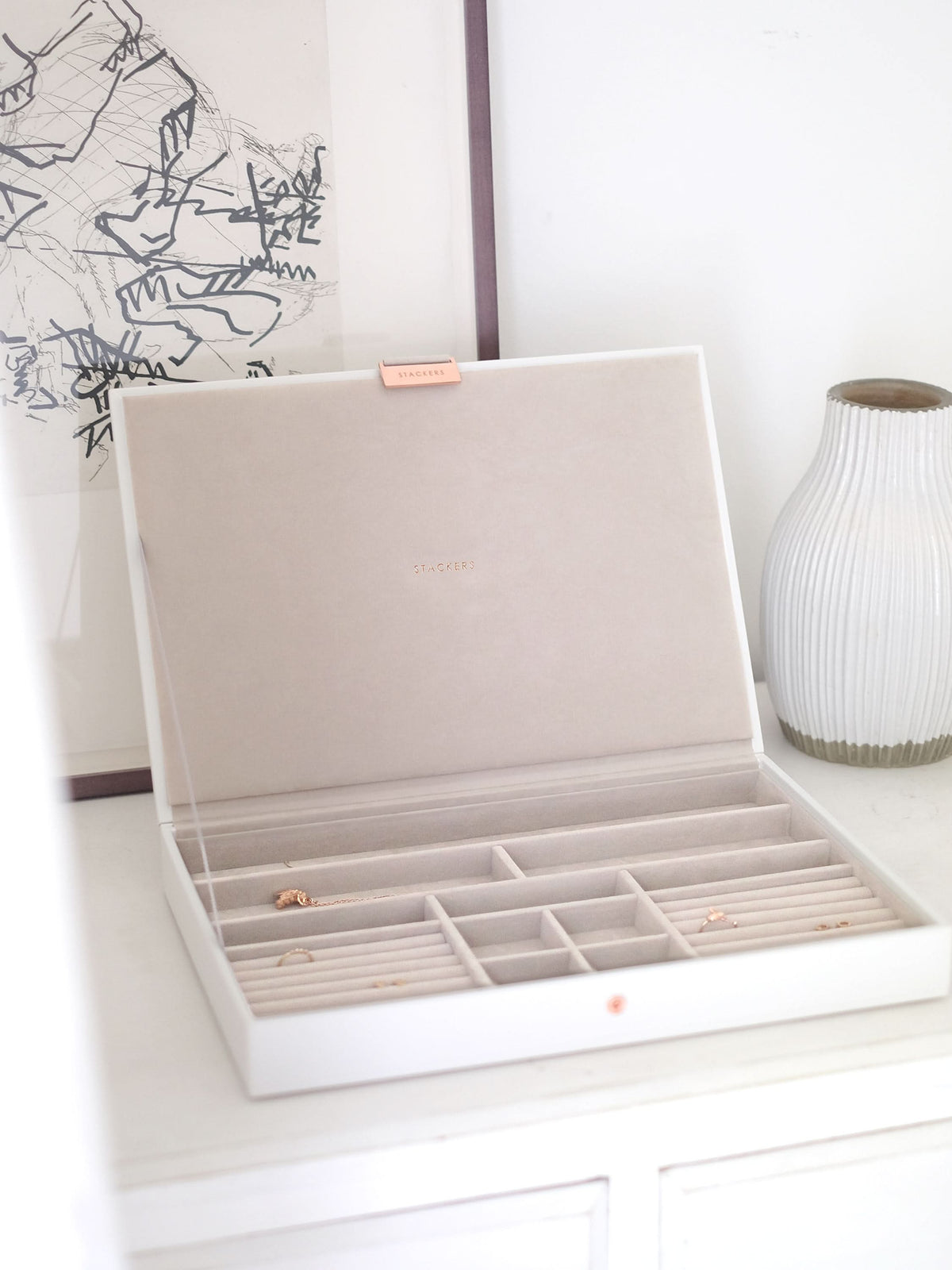 Stackers Deksel voor XL Juwelendoos Wit & Roze - Mystackers