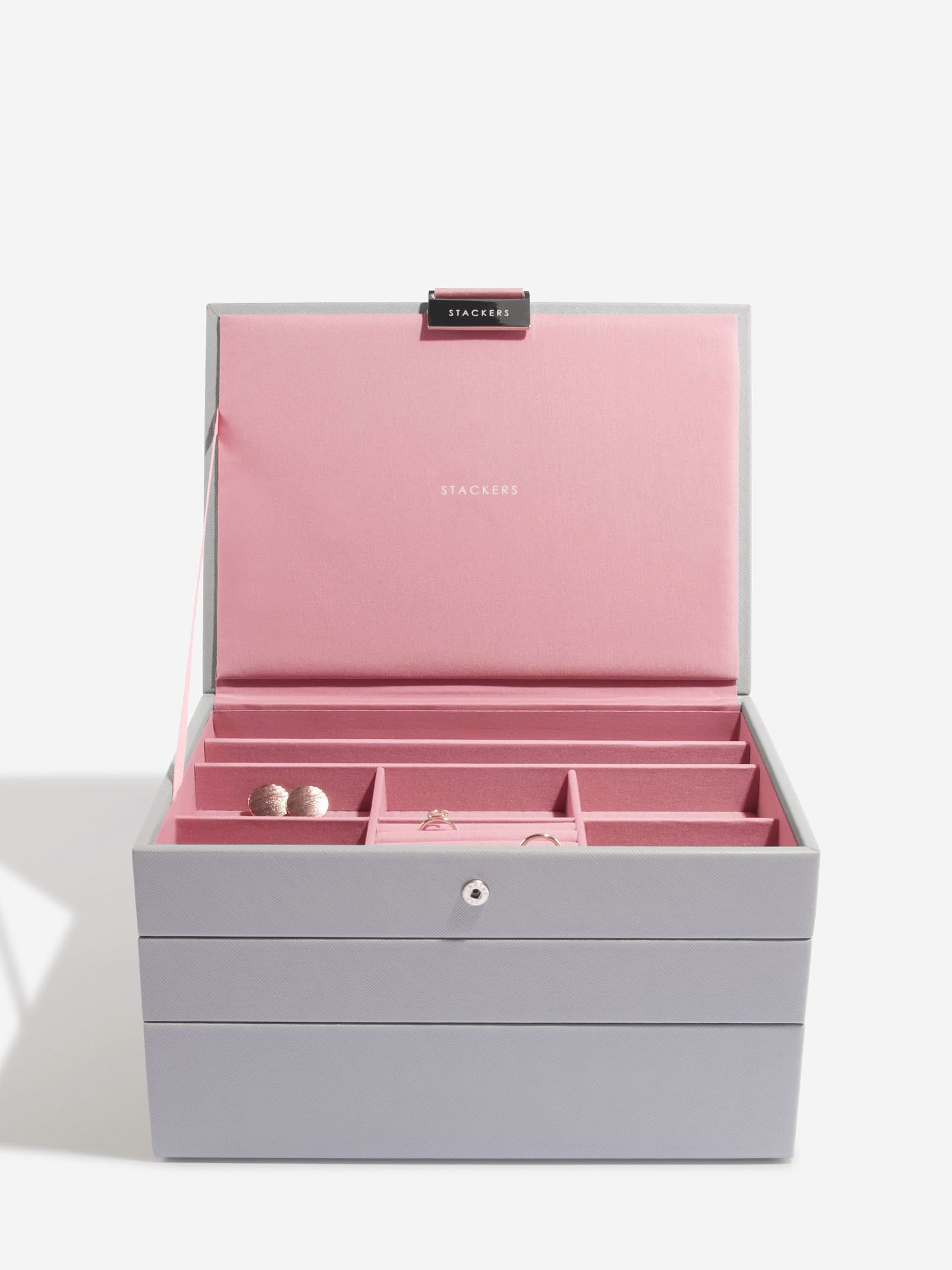 Stackers Klassieke Juwelendoos Set van 3 Grijs & Roze - Mystackers