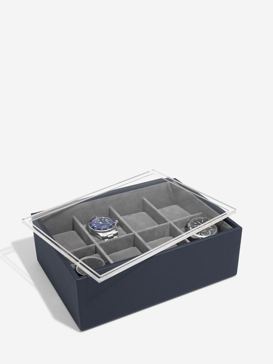 Stackers Achtdelige Horlogebox met doorzichtig deksel Marineblauw - Mystackers