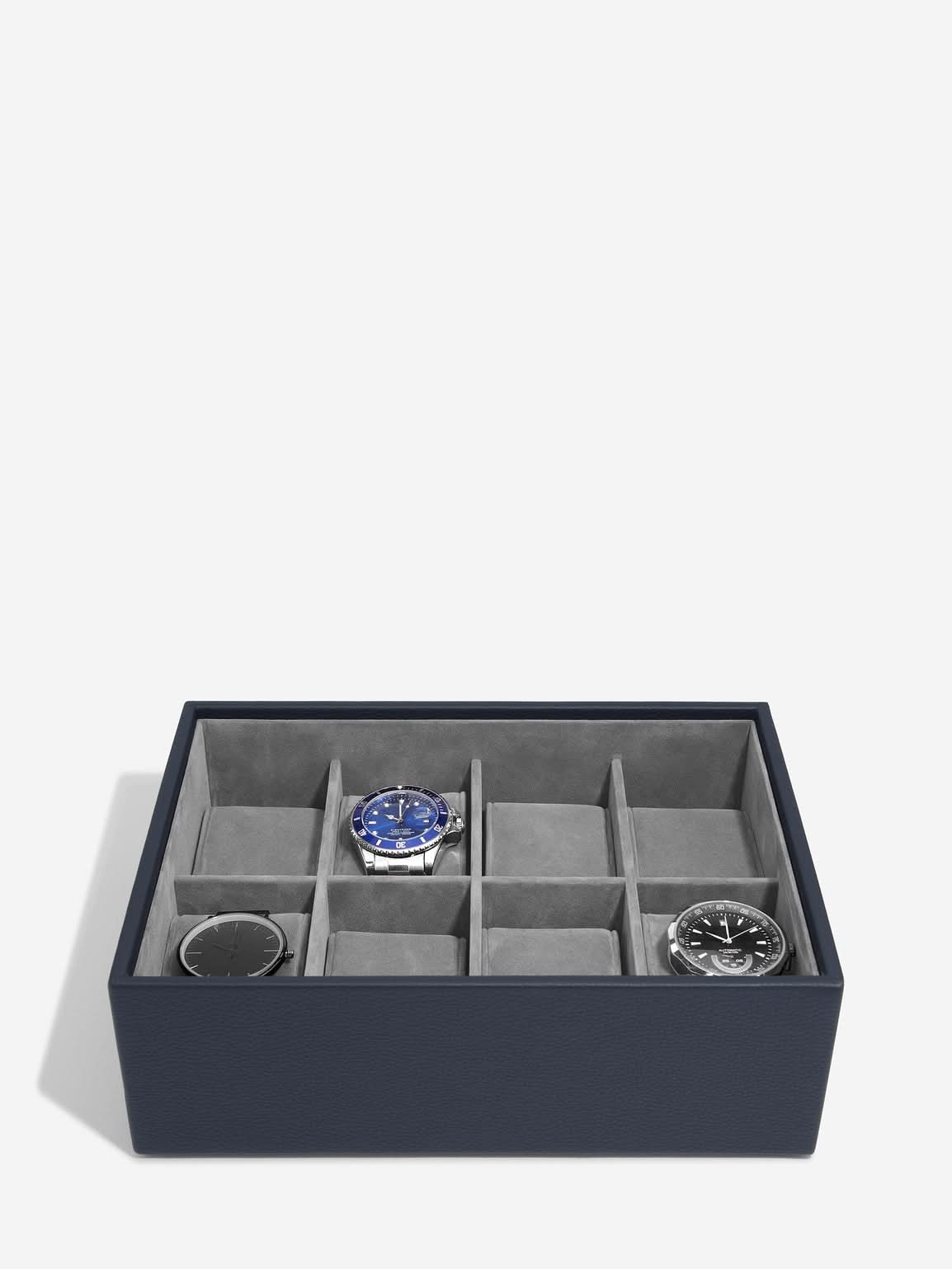 Stackers Achtdelige Horlogebox met doorzichtig deksel Marineblauw - Mystackers