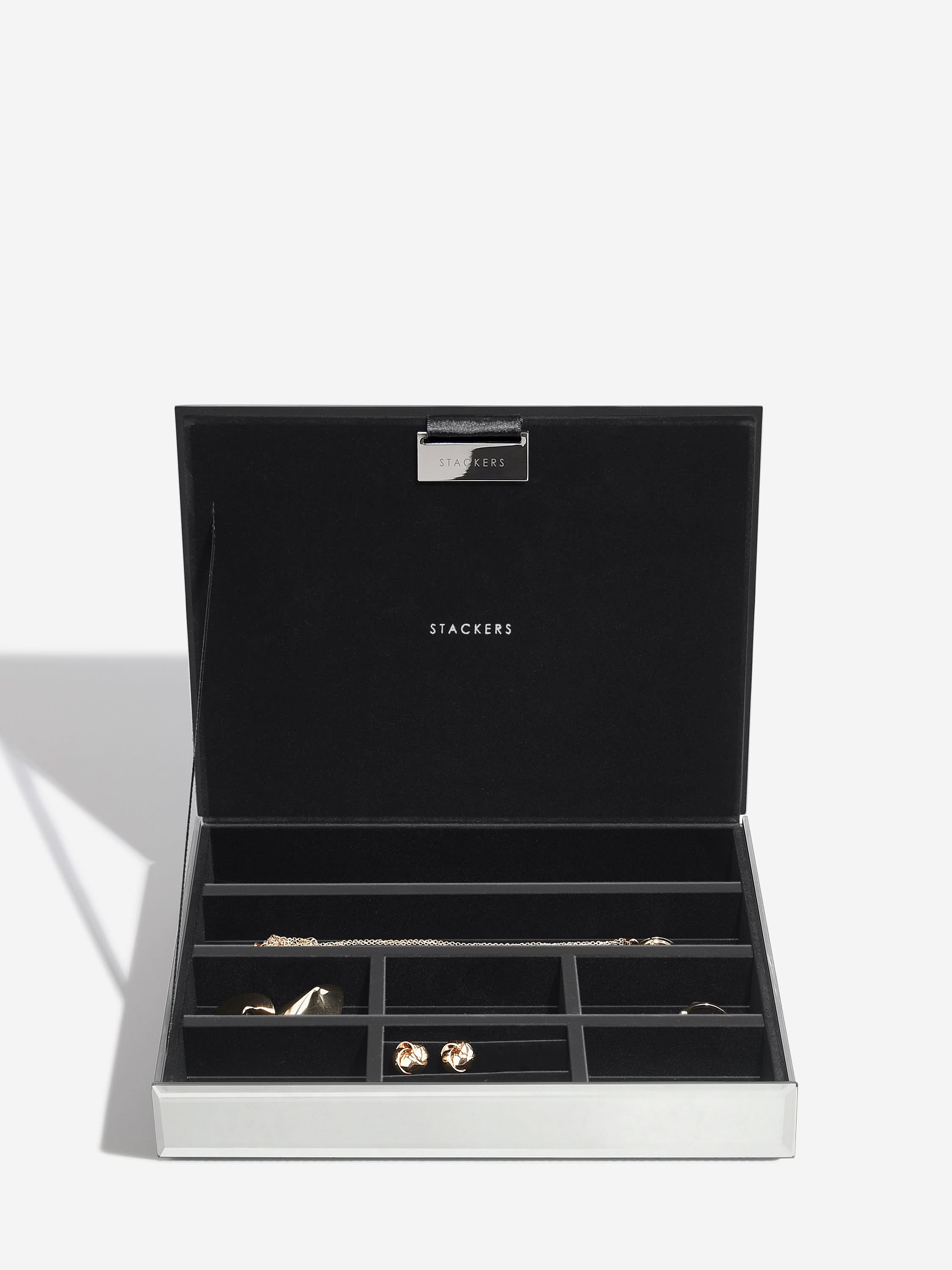 Stackers glazen glitter deksel voor Klassieke glazen Juwelendoos Zwart - Mystackers