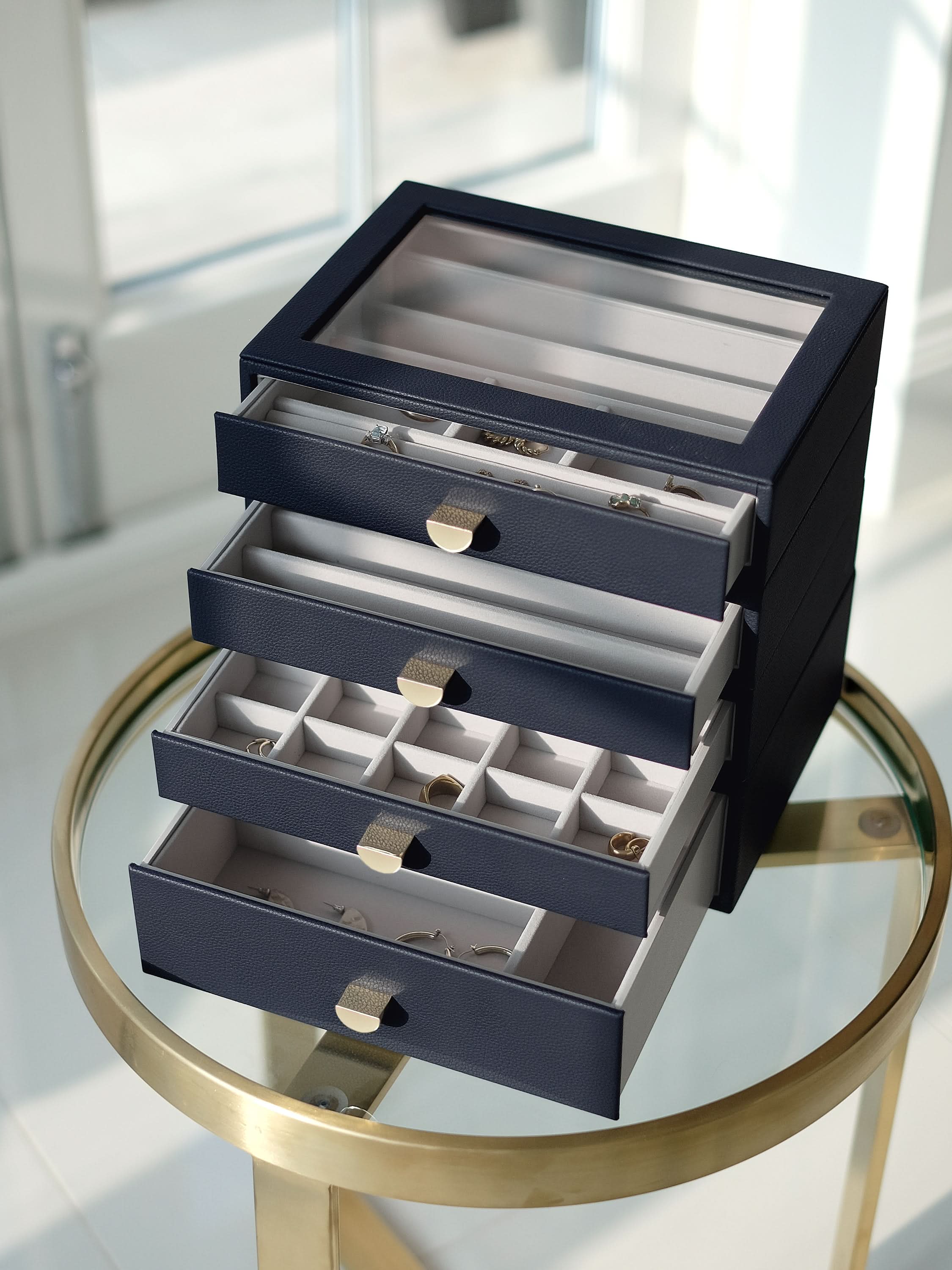 Stackers Klassieke Display Juwelendoos Set van 4 Marineblauw - Mystackers