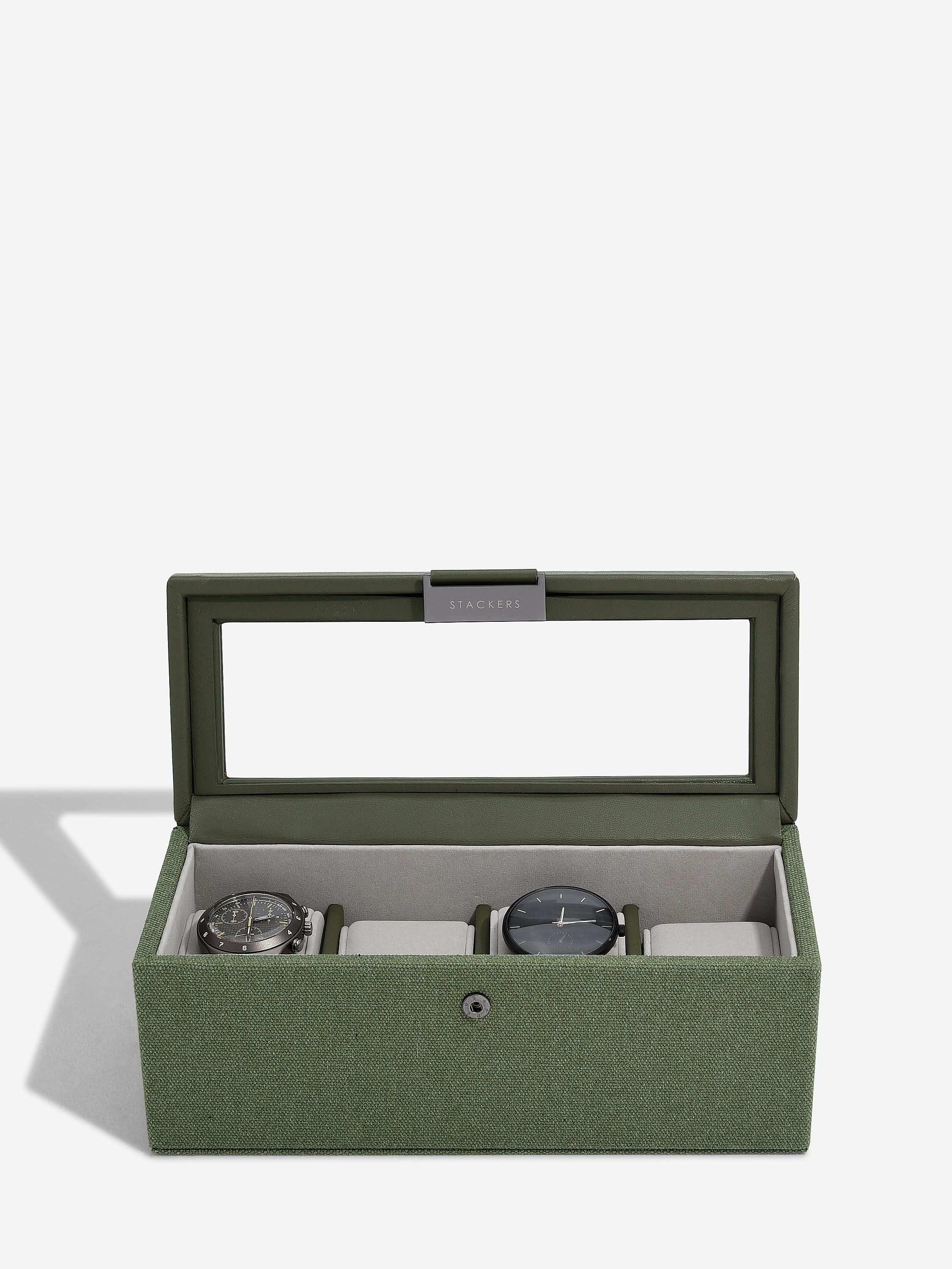Stackers Vierdelige Horlogedoos Groen Canvas - Mystackers