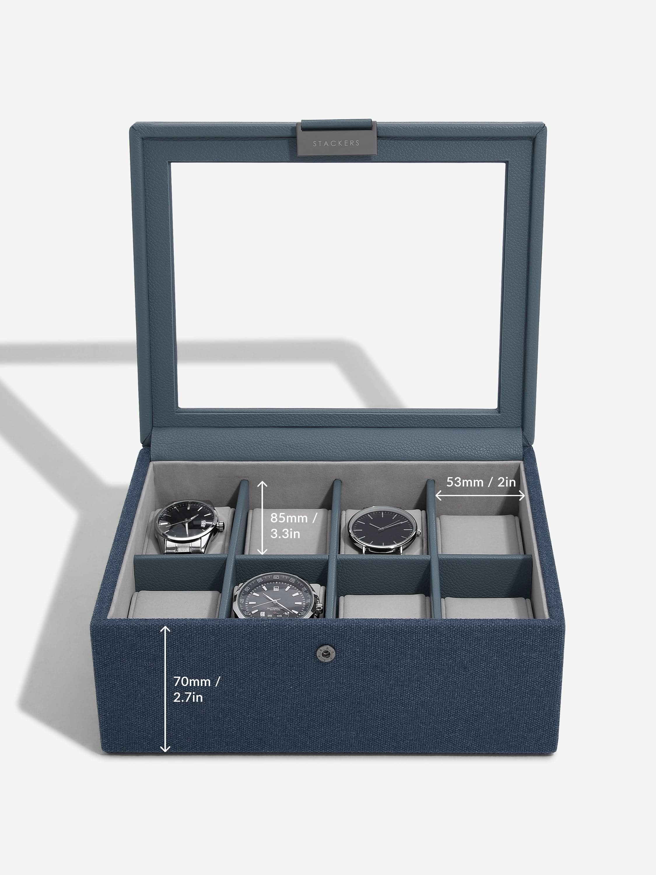 Stackers Achtdelige Horlogebox Marineblauw Canvas - Mystackers