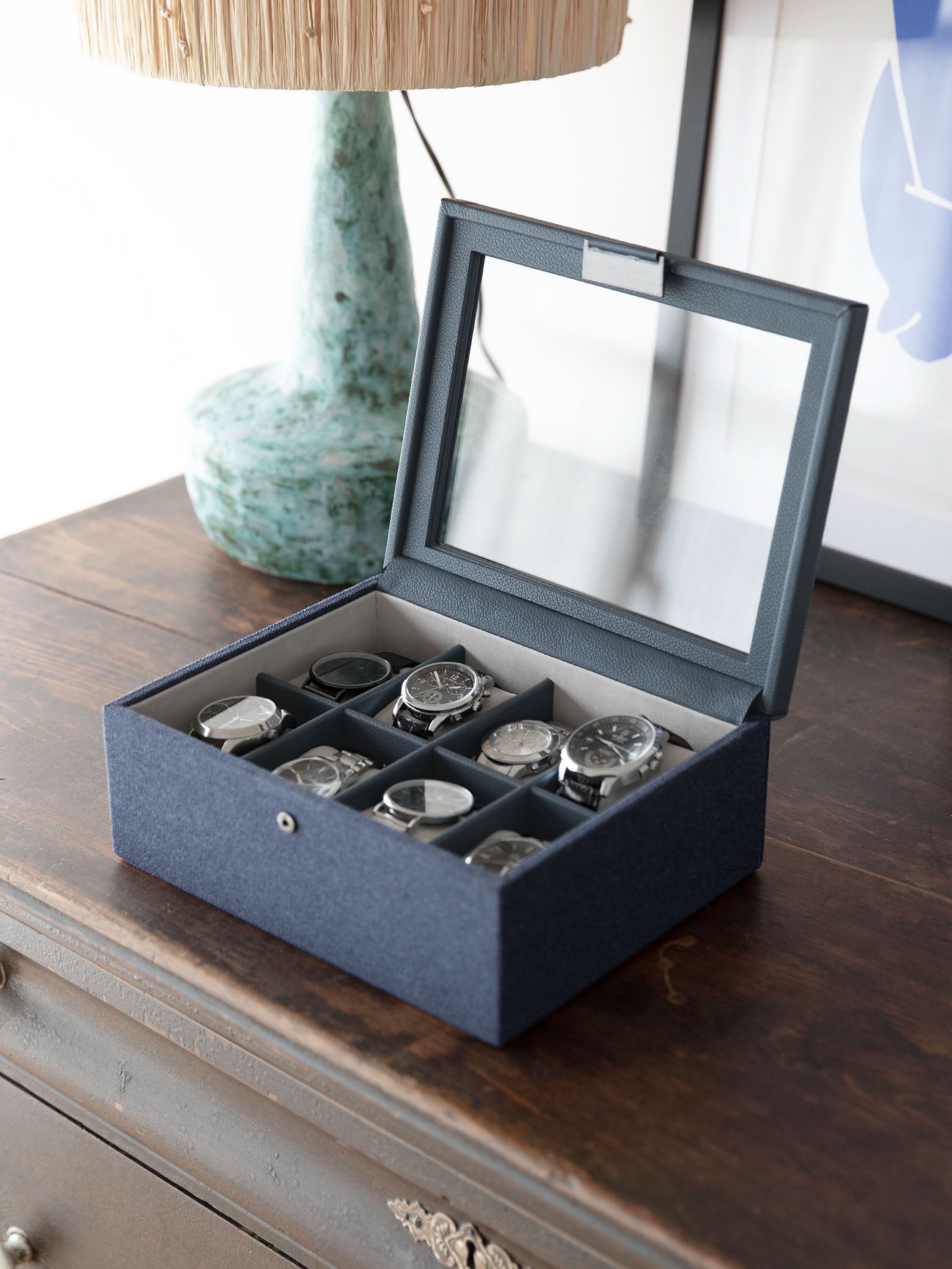 Stackers Achtdelige Horlogebox Marineblauw Canvas - Mystackers