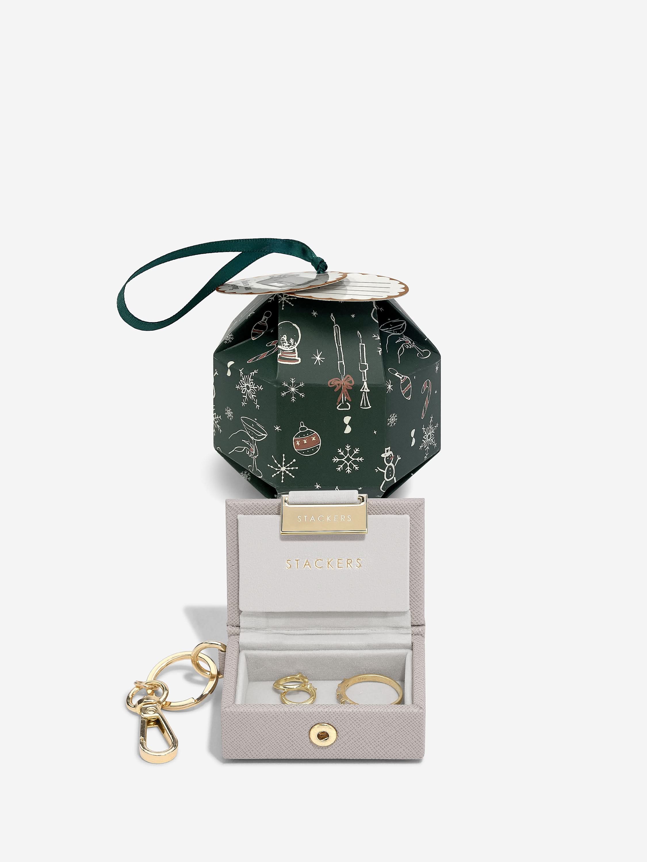 Stackers Juwelendoos Sleutelhanger in Decoratieve Kerstbal Taupe - Mystackers