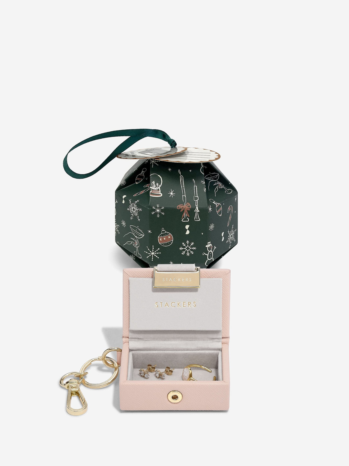 Stackers Juwelendoos Sleutelhanger in Decoratieve Kerstbal Roze - Mystackers