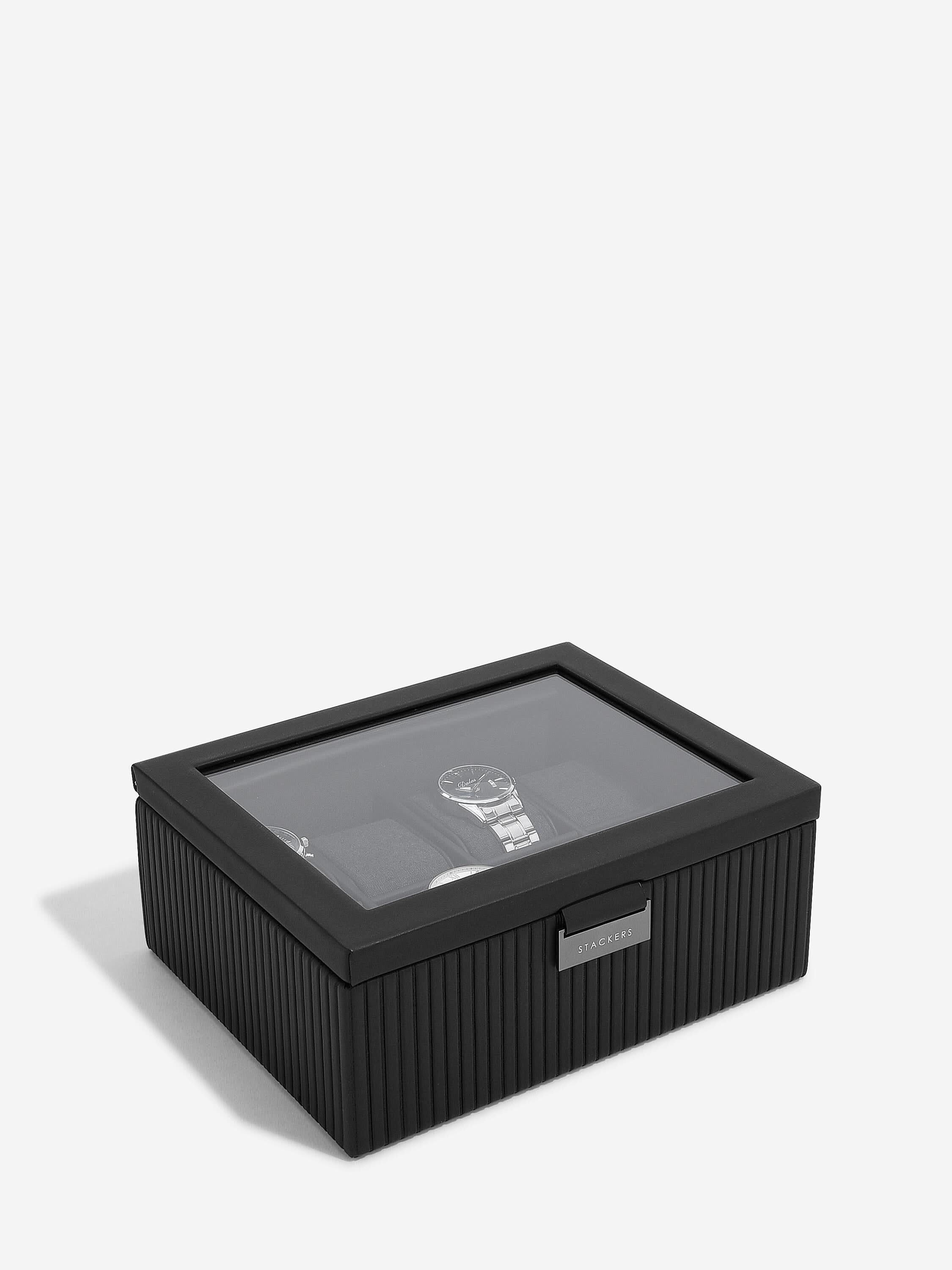 Stackers Achtdelige Horlogebox Zwart Geribbeld - Mystackers