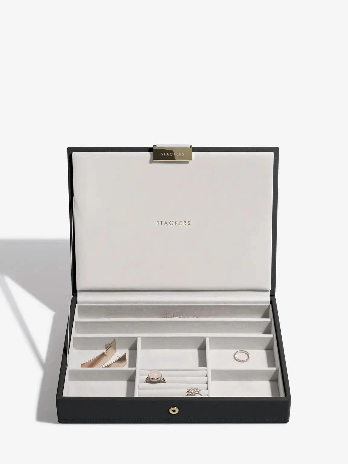 Stackers Klassieke Juwelendoos Set van 2 Zwart Raffia - Mystackers