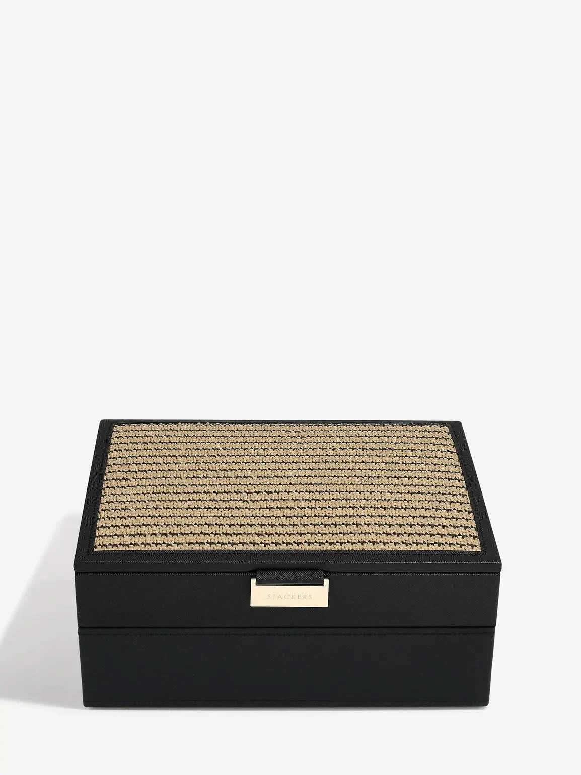 Stackers Klassieke Juwelendoos Set van 2 Zwart Raffia - Mystackers