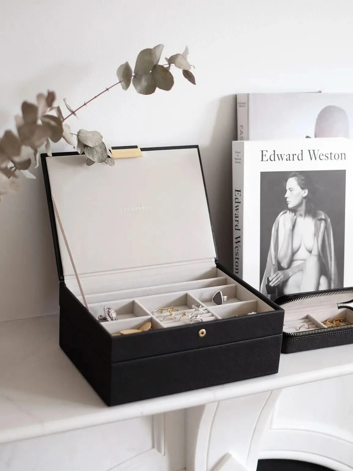 Stackers Klassieke Juwelendoos Set van 2 Zwart Raffia - Mystackers
