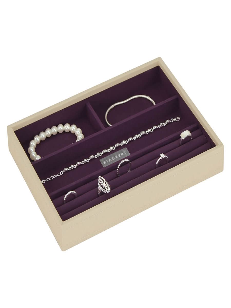Stackers Ring & Armbandenlaag voor Klassieke Juwelendoos Beige & Paars - Mystackers