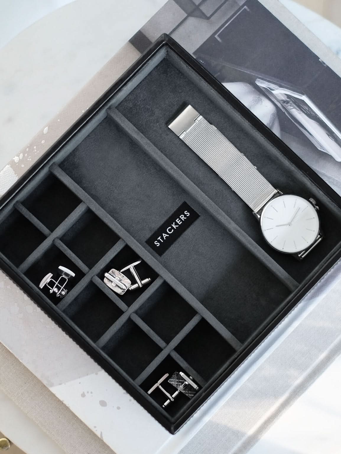 Stackers Horloge & Manchetknopenbox Zwart & Grijs - Mystackers