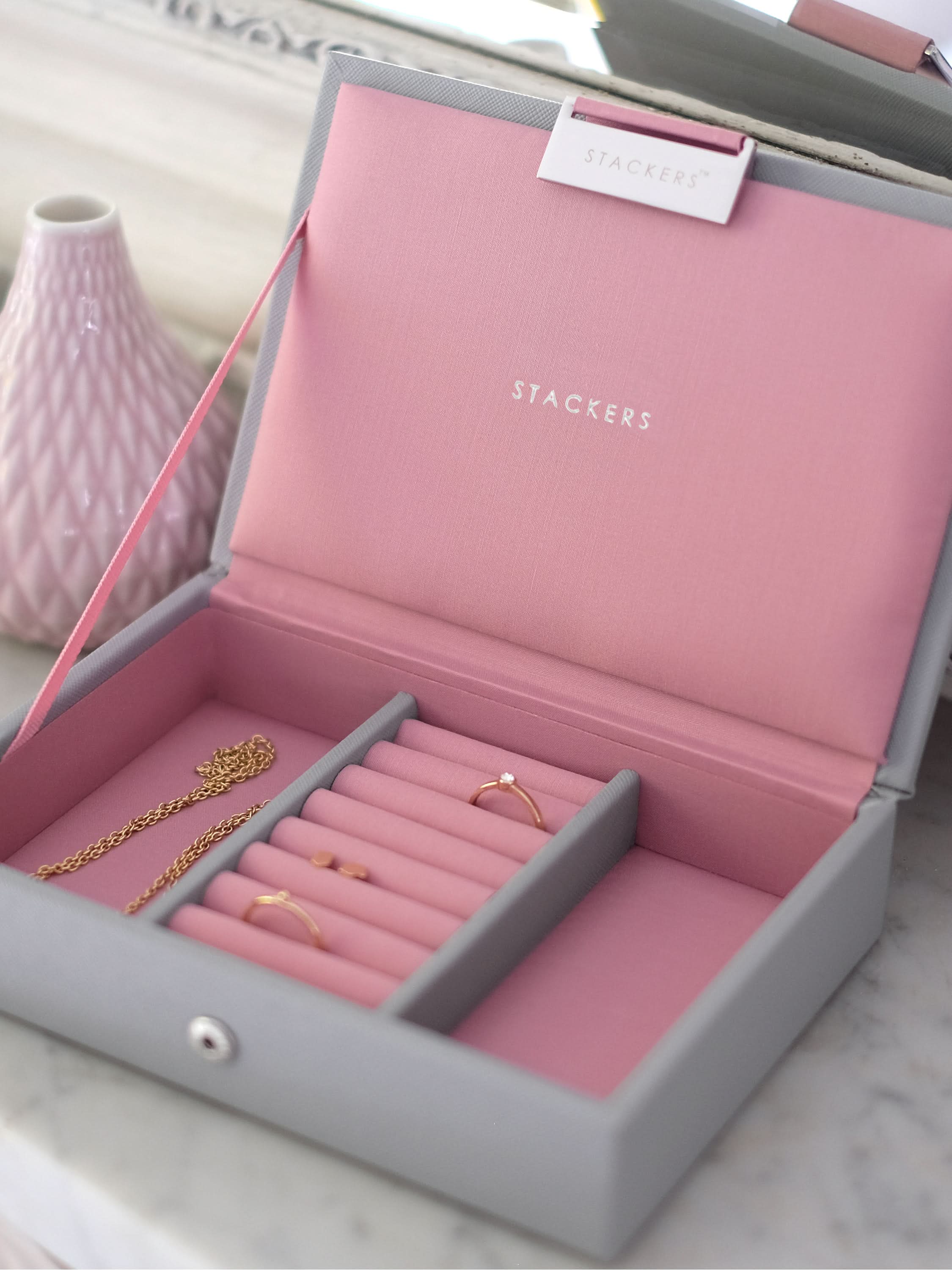 Stackers Deksel voor Mini Juwelendoos Grijs & Roze - Mystackers
