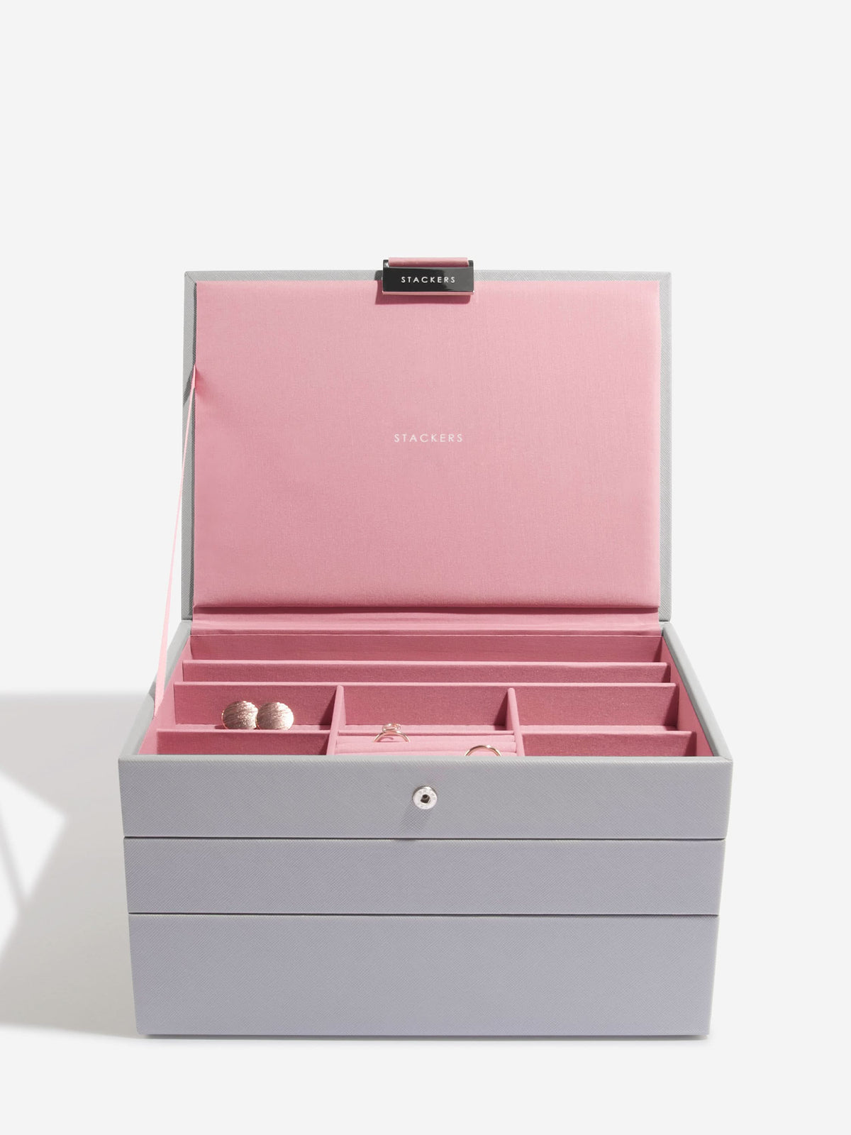 Stackers Klassieke Juwelendoos Set van 3 Grijs & Roze - Mystackers