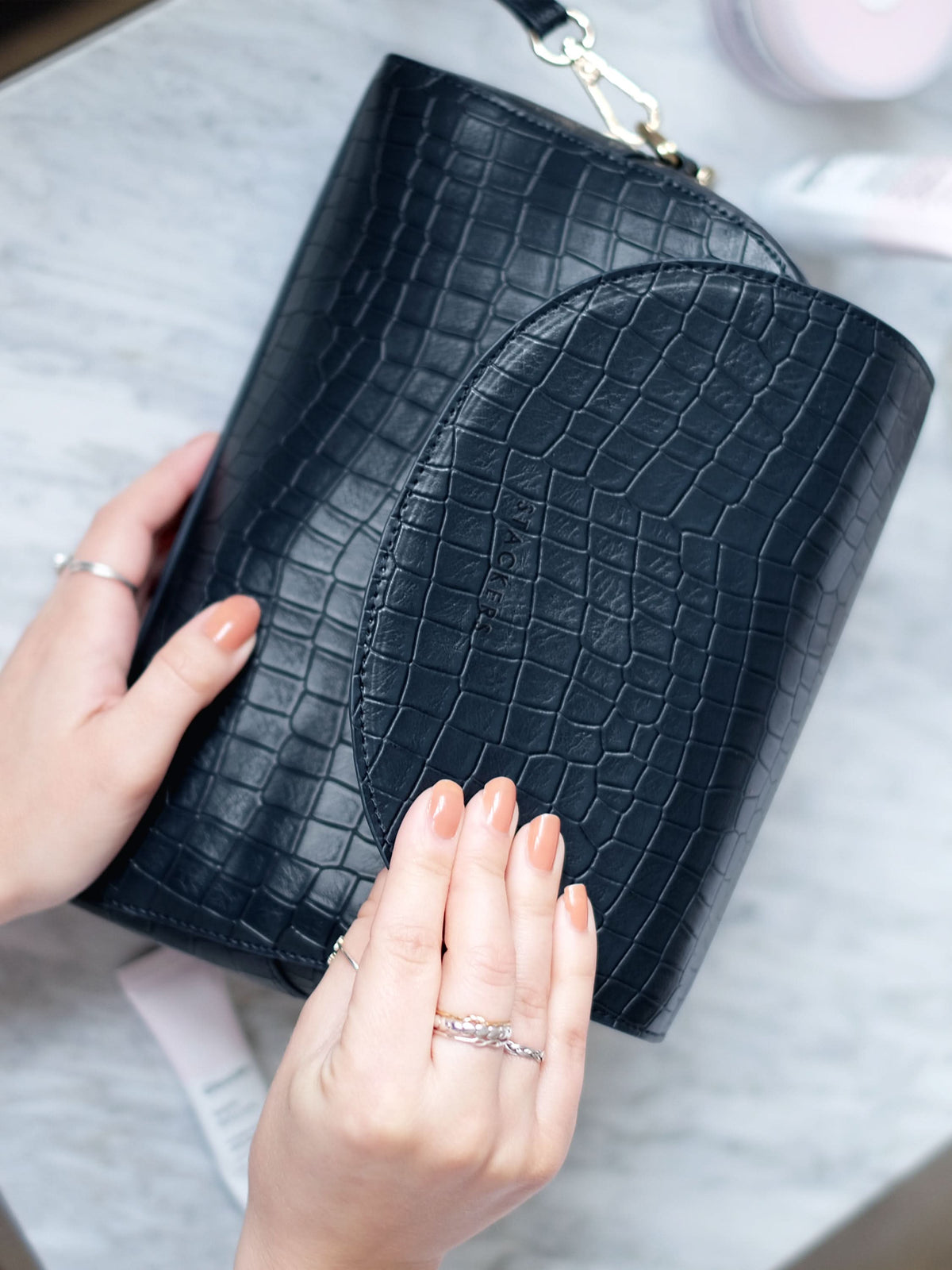 Stackers Make-uptas met krokodillenprint Zwart - Mystackers