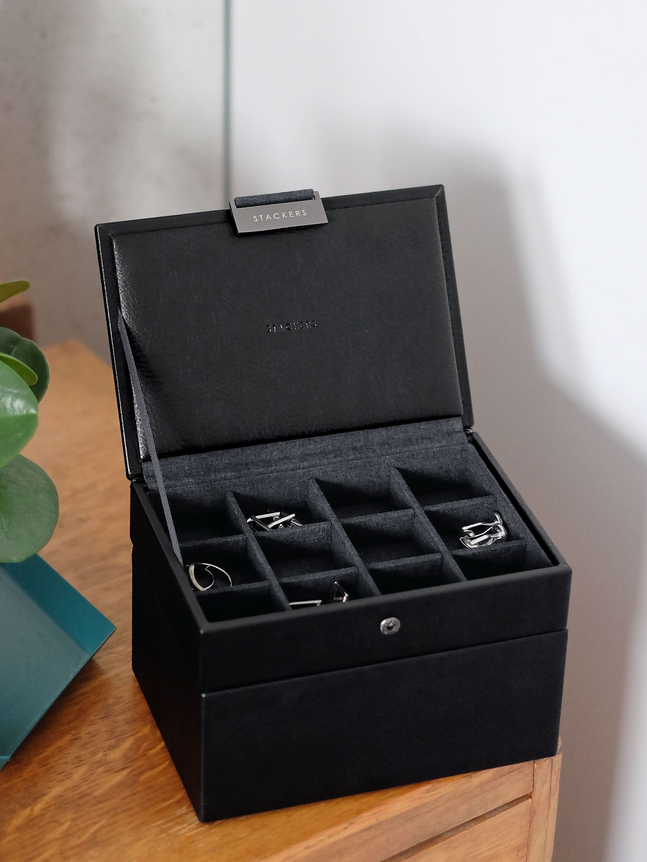 Stackers Mini Set van 2 - Horloge- & Manchetknopendoosje Zwart - Mystackers