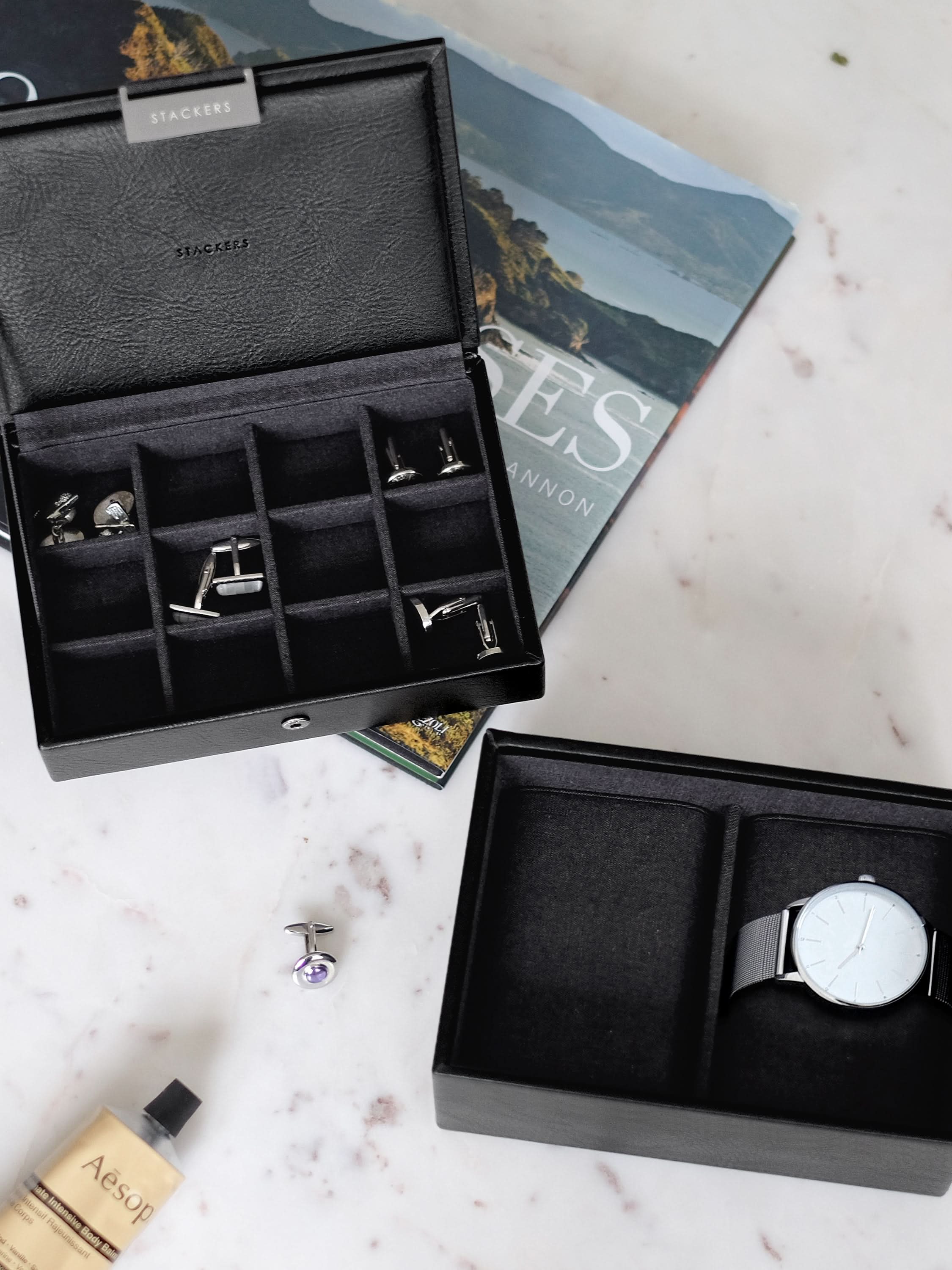 Stackers Mini Set van 2 - Horloge- & Manchetknopendoosje Zwart - Mystackers