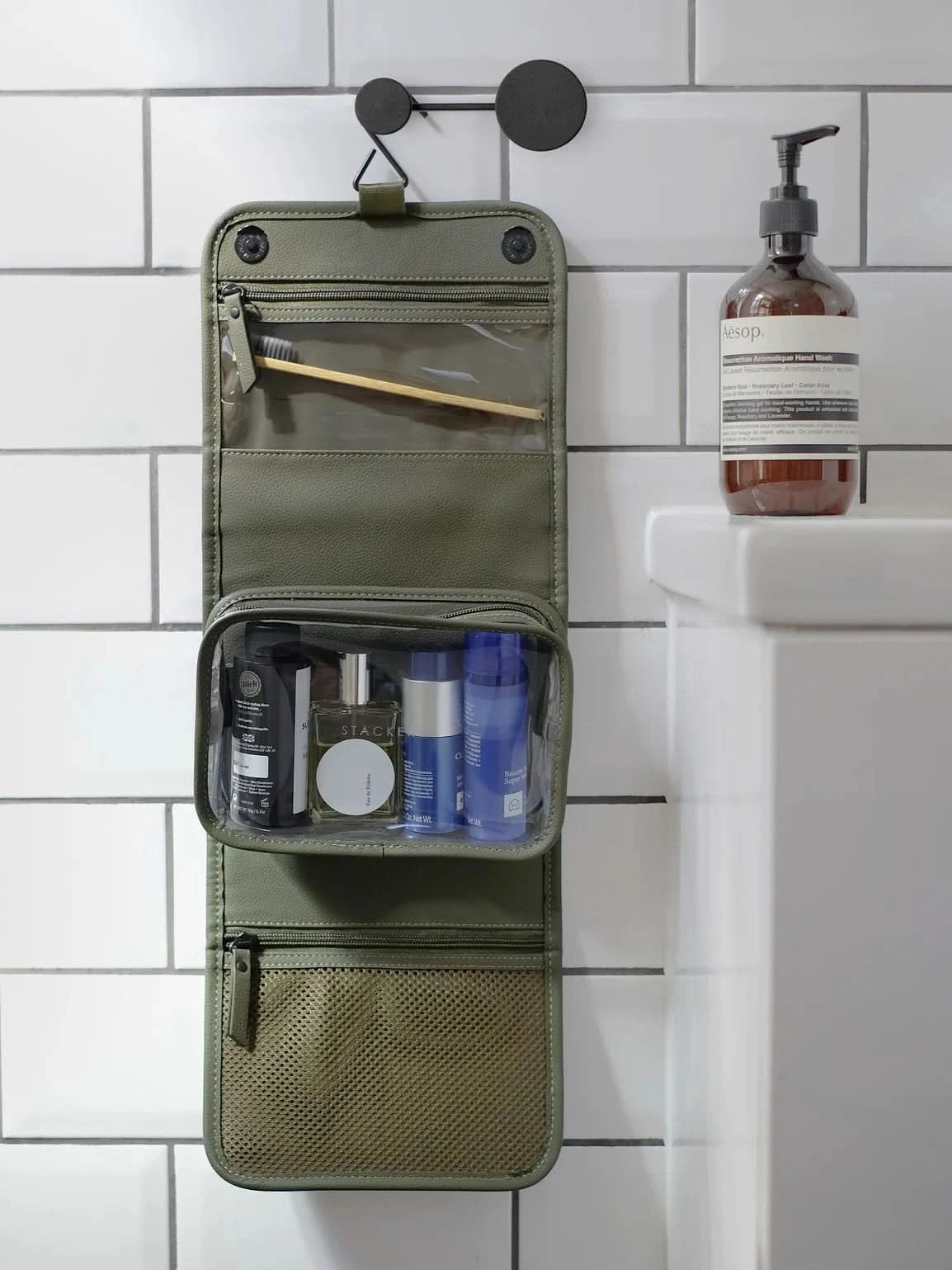 Stackers kleine hangende Toilettas Olijfgroen - Mystackers