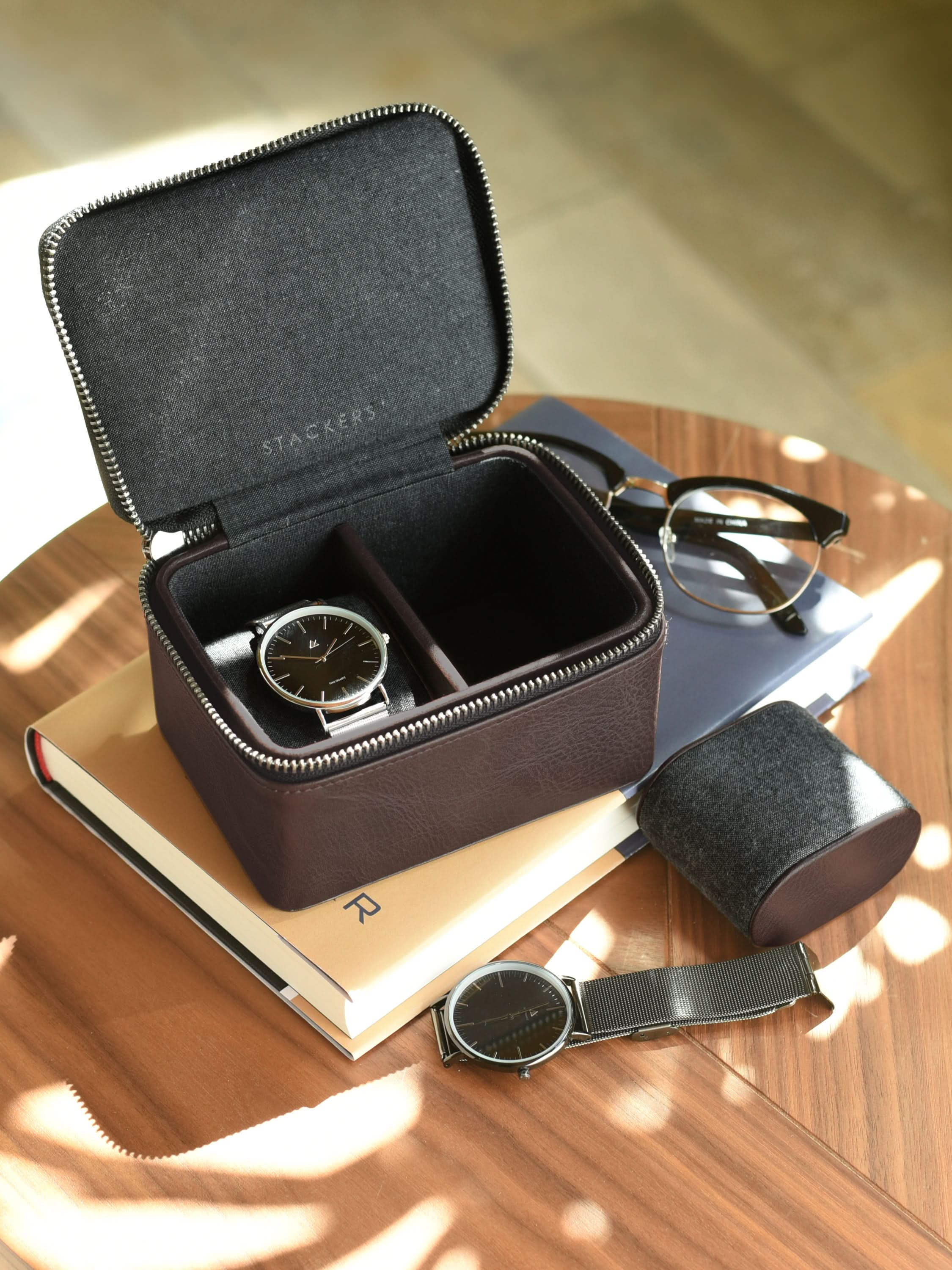 Stackers Horlogebox met dubbele rits Bruin - Mystackers