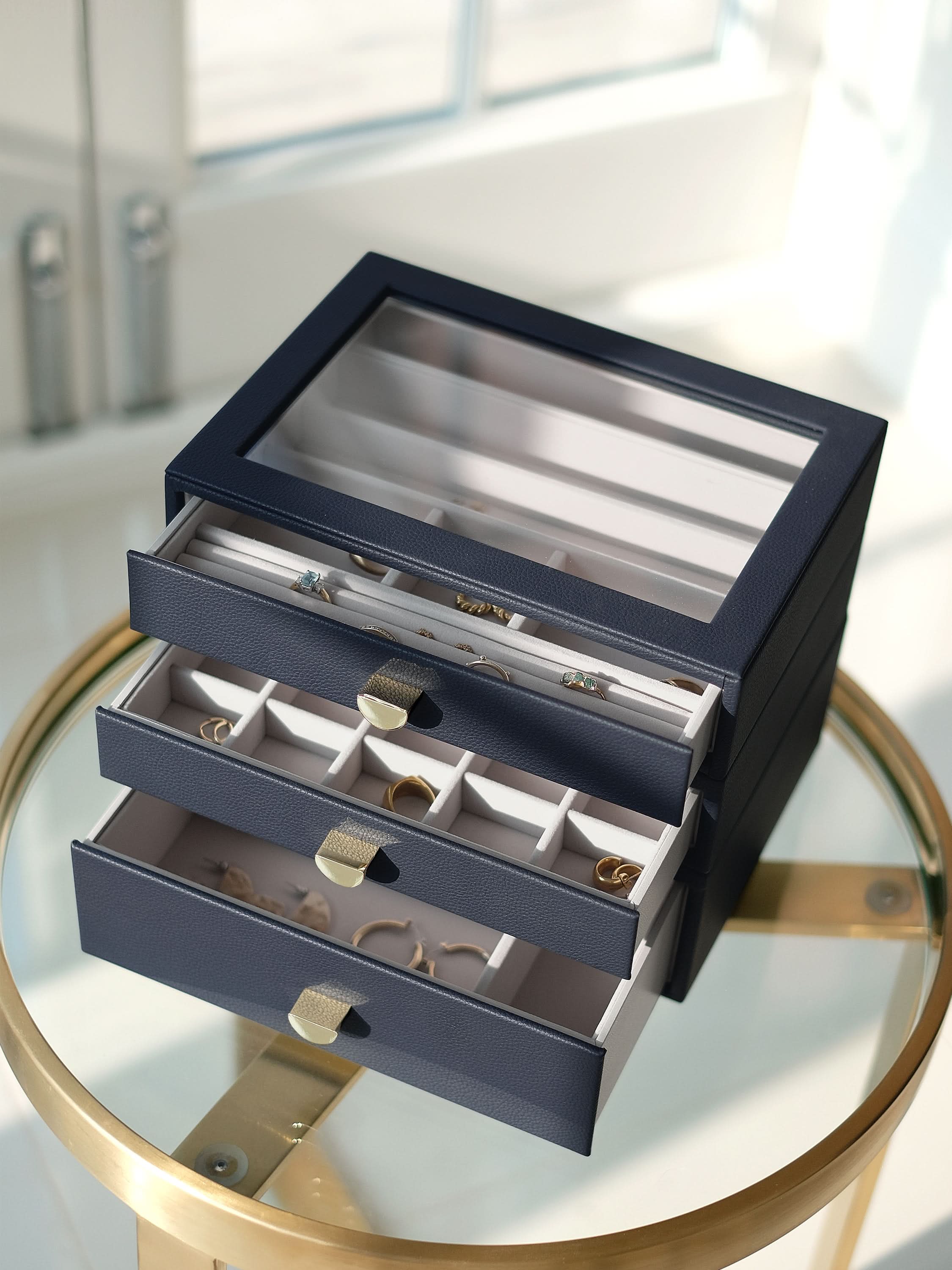 Stackers Klassieke Display Juwelendoos Set van 3 Marineblauw - Mystackers