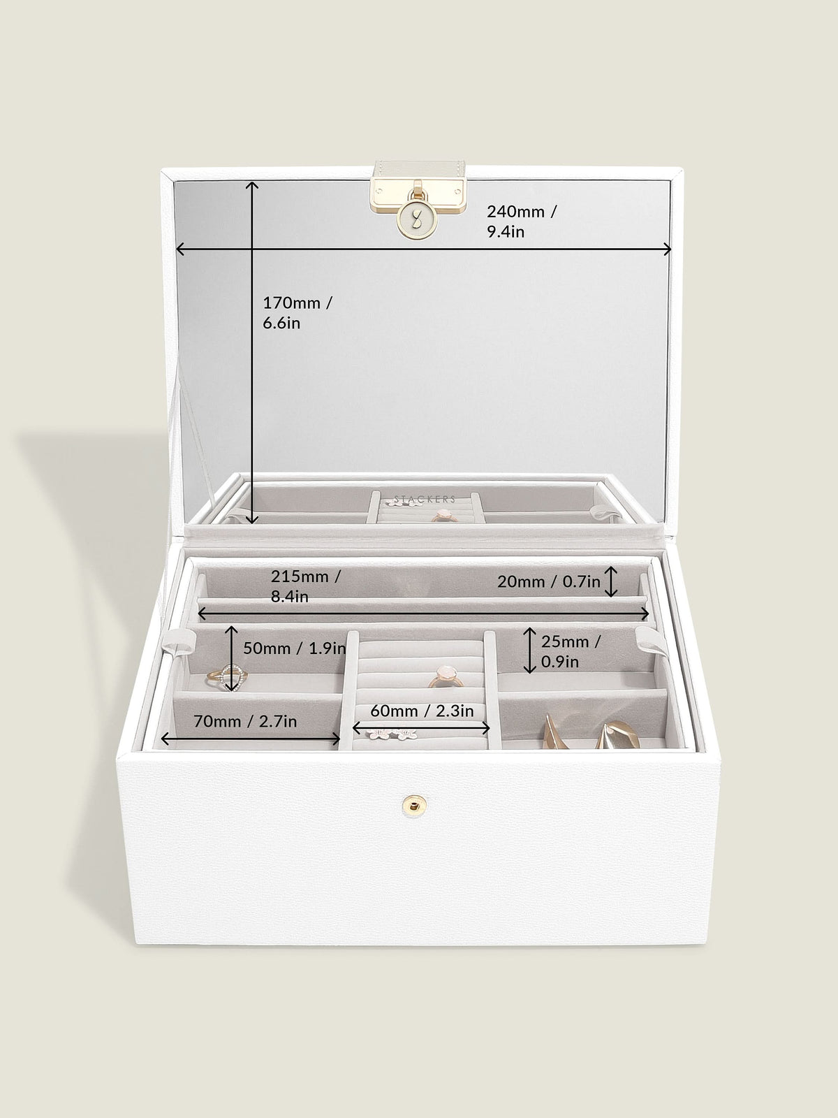Stackers Luxe Klassieke Juwelendoos Wit - Mystackers