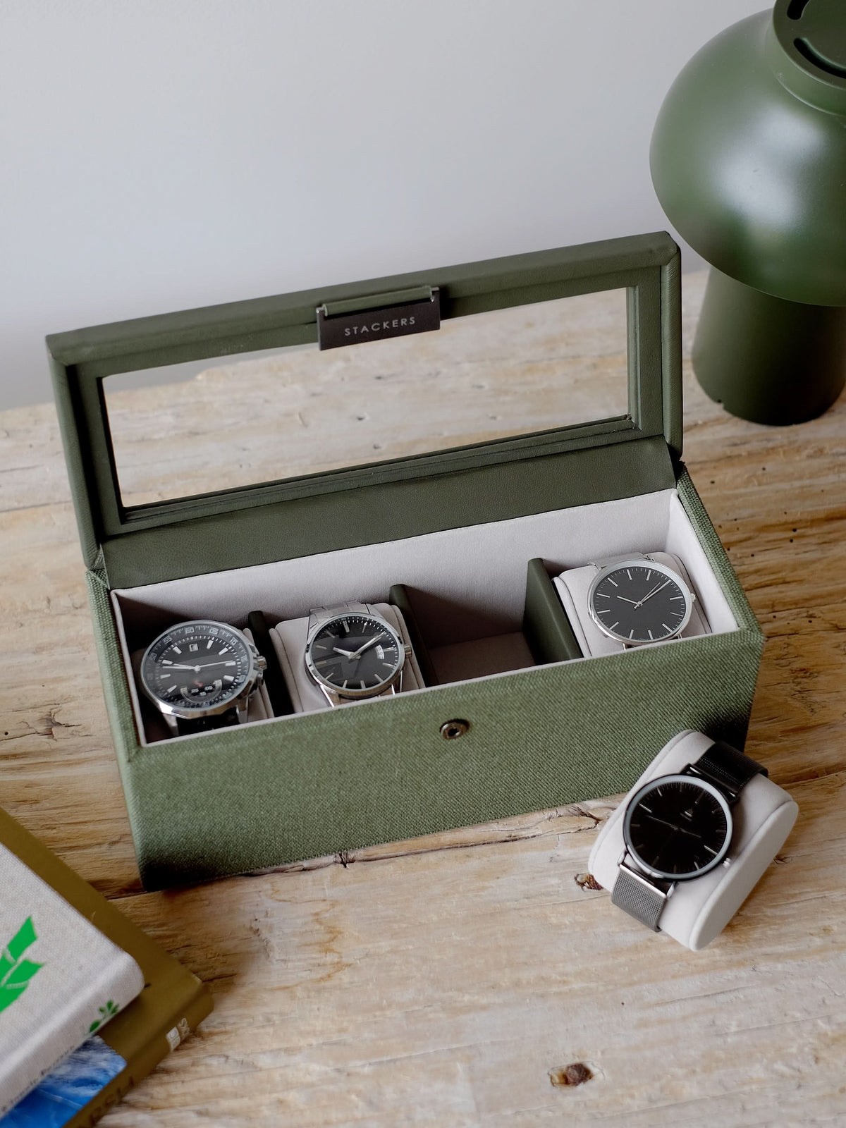 Stackers Vierdelige Horlogedoos Groen Canvas - Mystackers