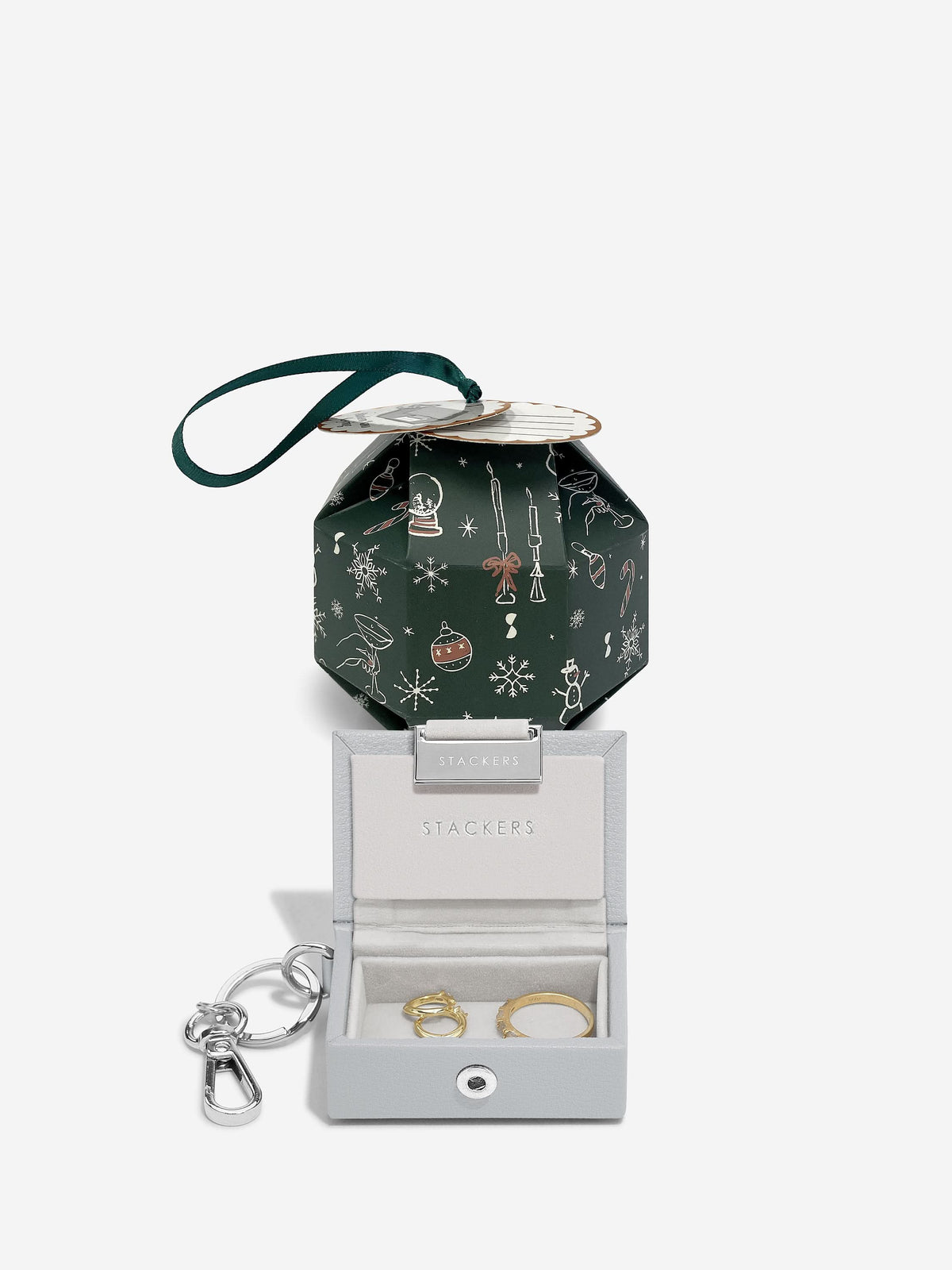 Stackers Juwelendoos Sleutelhanger in Decoratieve Kerstbal Grijs - Mystackers