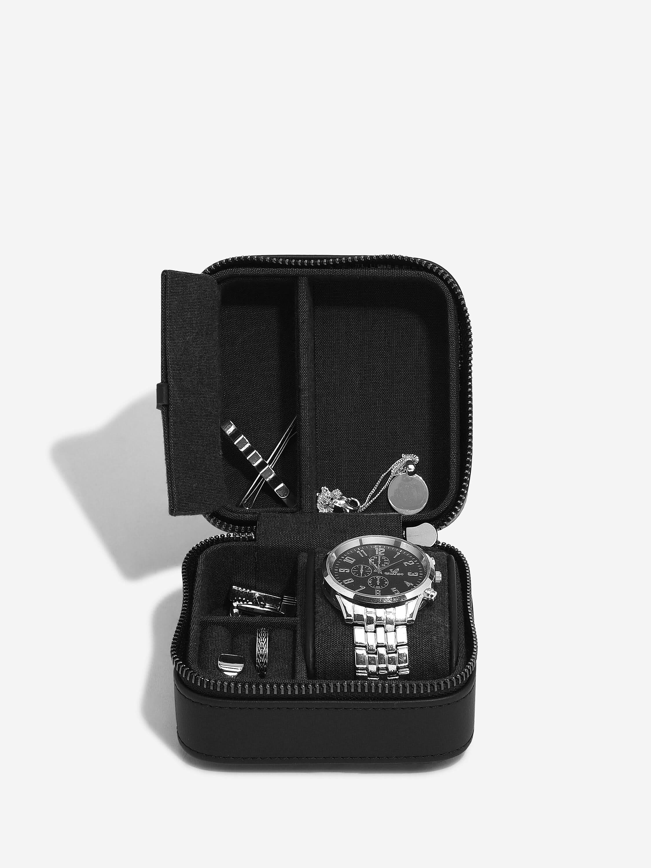 Stackers Horloge- & juwelenbox Zwart Geribbeld - Mystackers