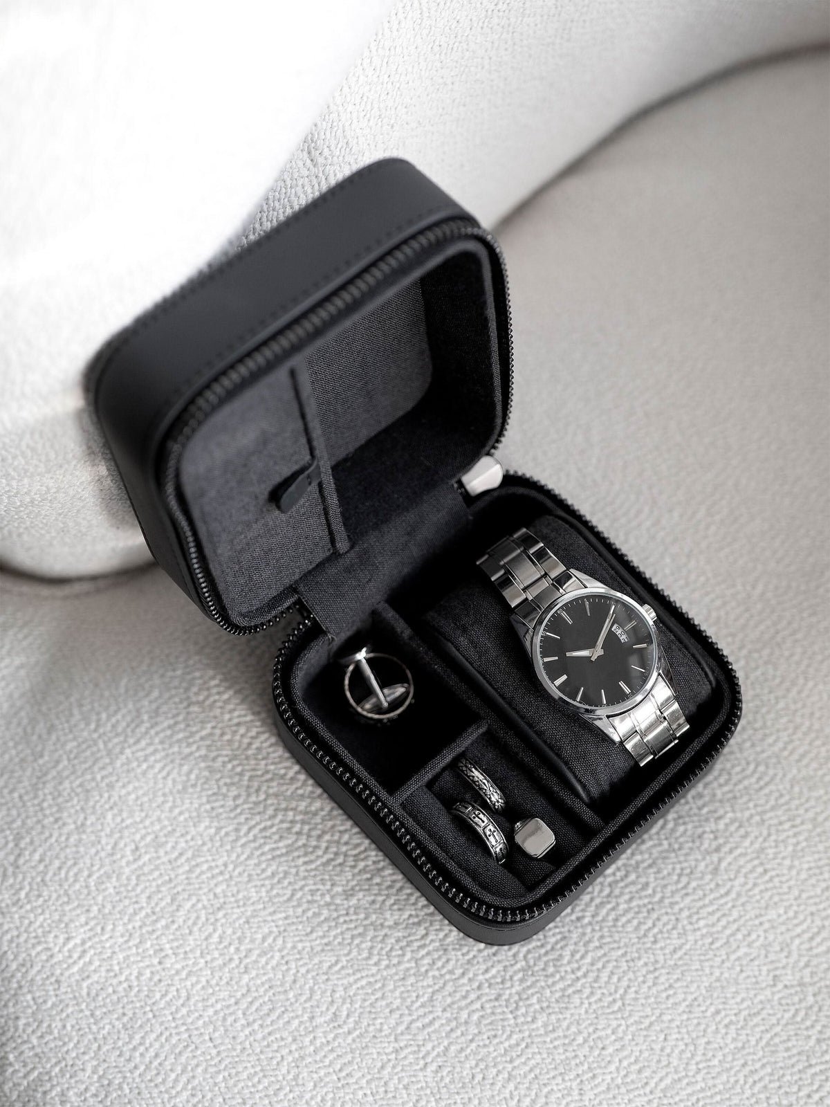 Stackers Horloge- & juwelenbox Zwart Geribbeld - Mystackers