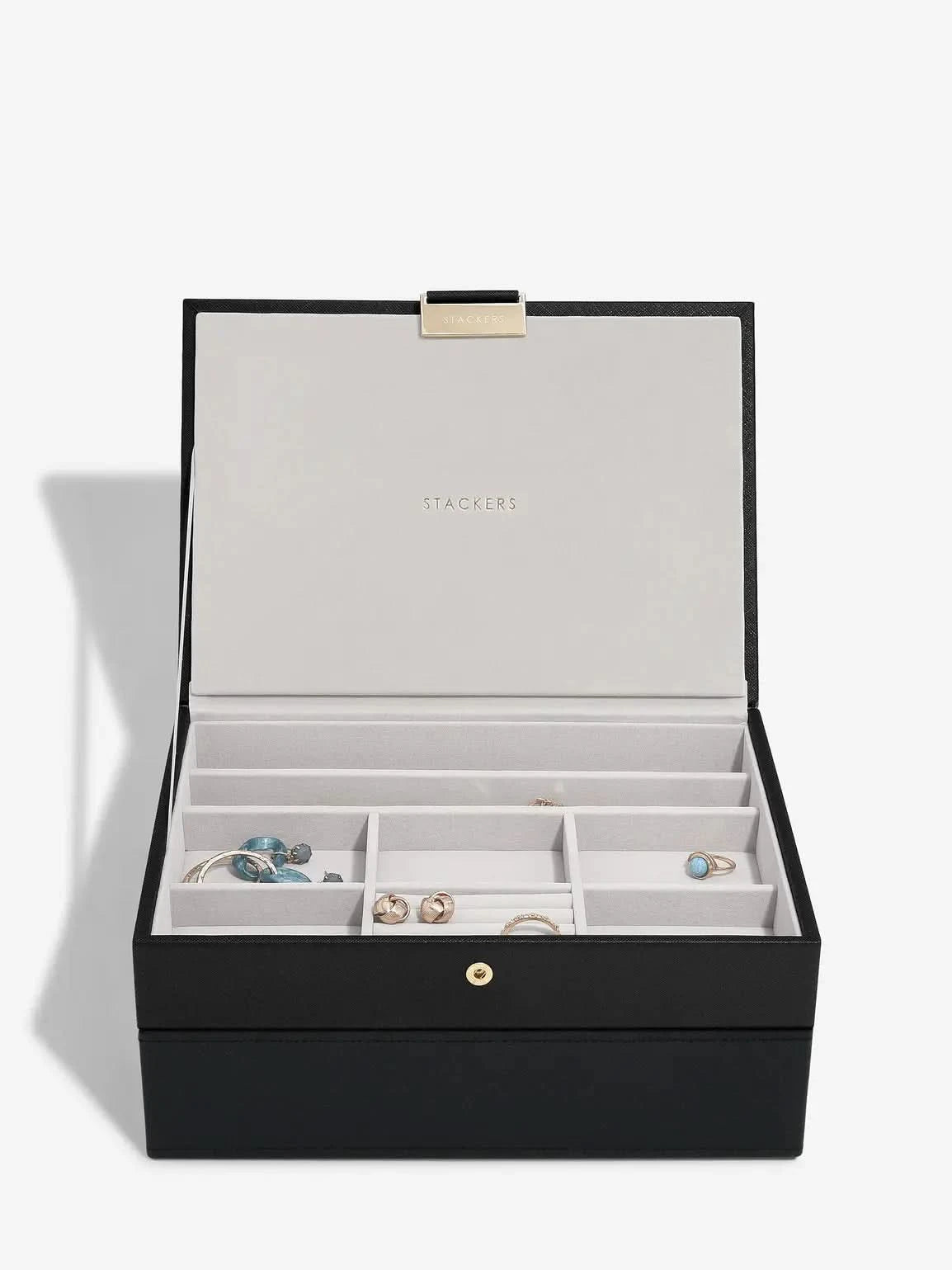 Stackers Klassieke Juwelendoos Set van 2 Zwart Raffia - Mystackers