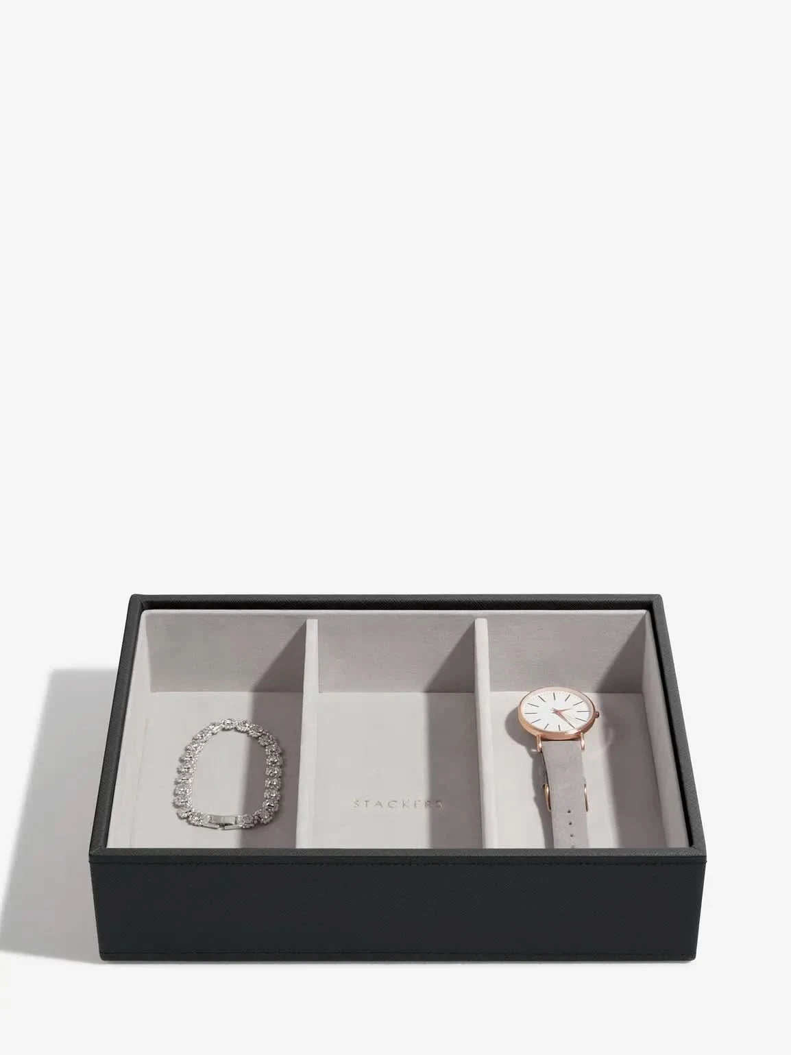 Stackers Klassieke Juwelendoos Set van 2 Zwart Raffia - Mystackers