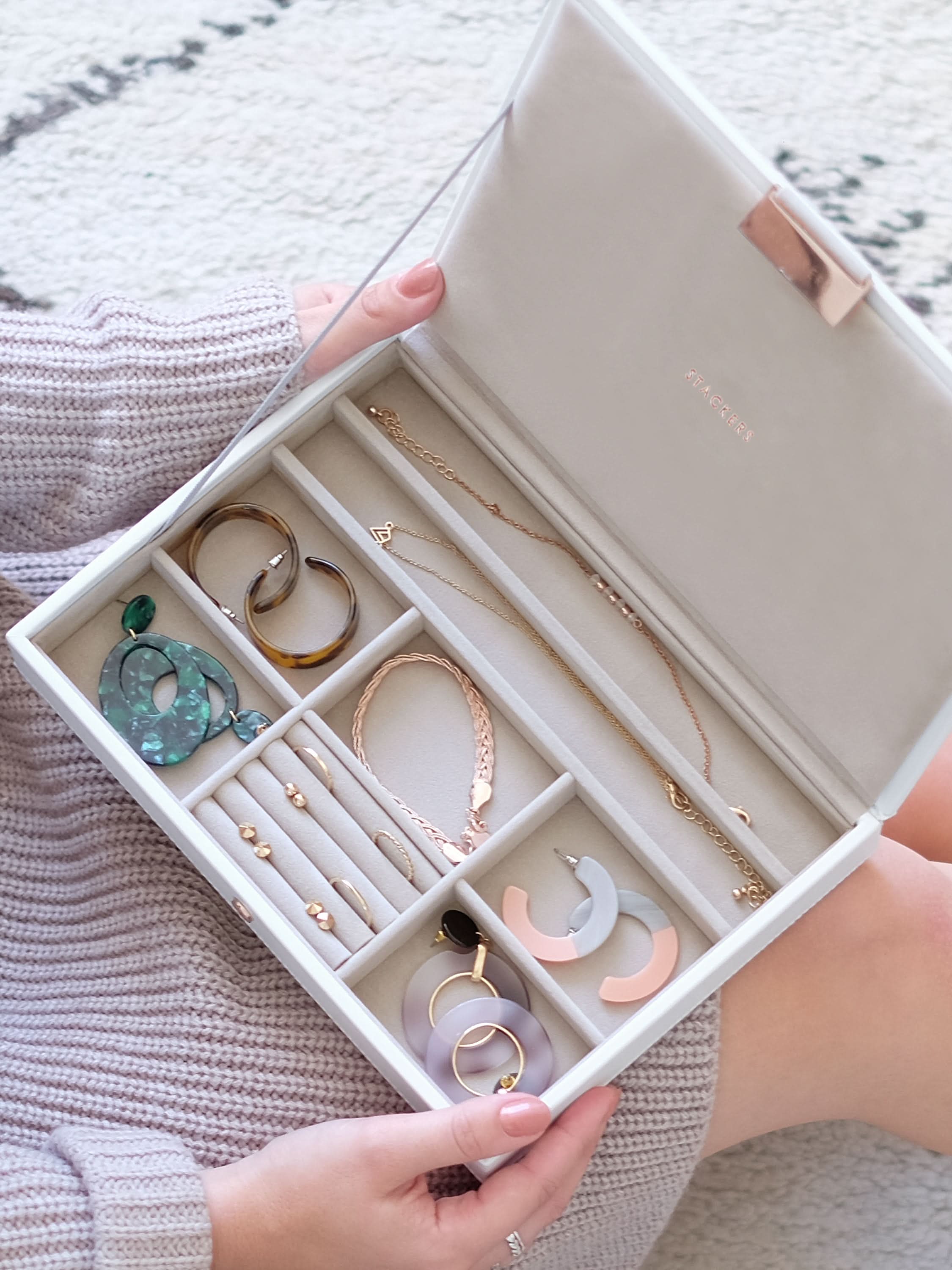Stackers Klassieke Juwelendoos Set van 2 Wit & Roze - Mystackers