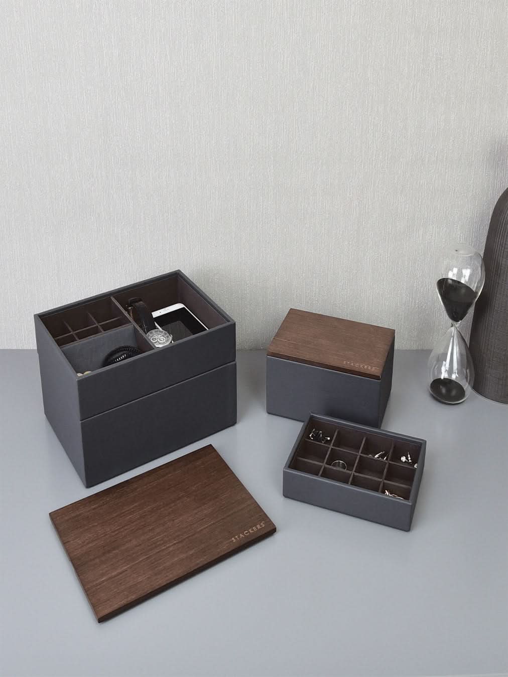 Stackers Horloge, Manchetknopen & Accessoiresbox Grijs - Mystackers